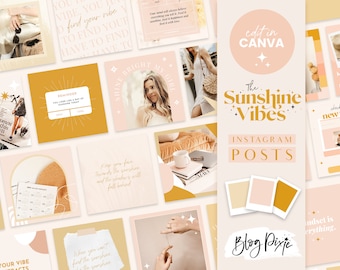 Instagram Post Templates Canva - Boho Quotes for Instagram - Creative Instagram Templates - Canva Designs - Sunshine Vibes - SV01 Blog Pixie