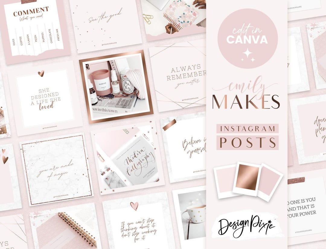 Instagram Post Templates Canva - Rose Gold Pink - Quotes for Instagram ...