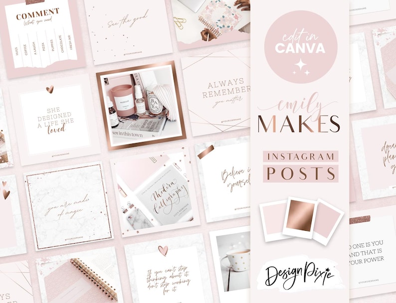 Instagram Post Templates Canva - Rose Gold Pink - Quotes for Instagram ...