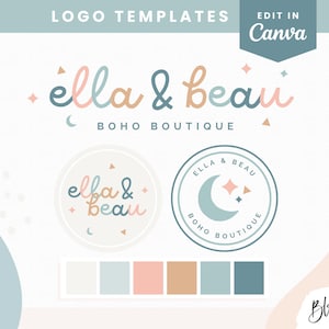 Editable Logo Design Canva - Logo with Stars and Moon - Kids Baby Boutique Logo - Small Business Logo - Cute Logo Design - BR01 - Blog Pixie
