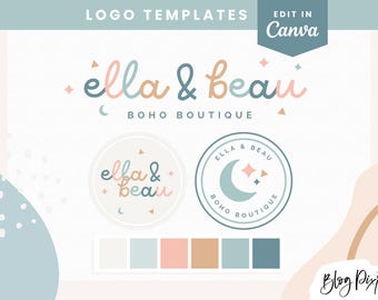 Design di logo modificabile Canva - Logo con stelle e luna - Logo per boutique per bambini - Logo per piccole imprese - Design di logo carino - BR01 - Blog Pixie