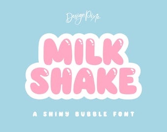 Fuente Milk Shake Bubble con brillo - Letras de fuente divertidas - Fuentes Kawaii rosas brillantes - Fuente linda para Cricut y Canva - Uso comercial - Design Pixie