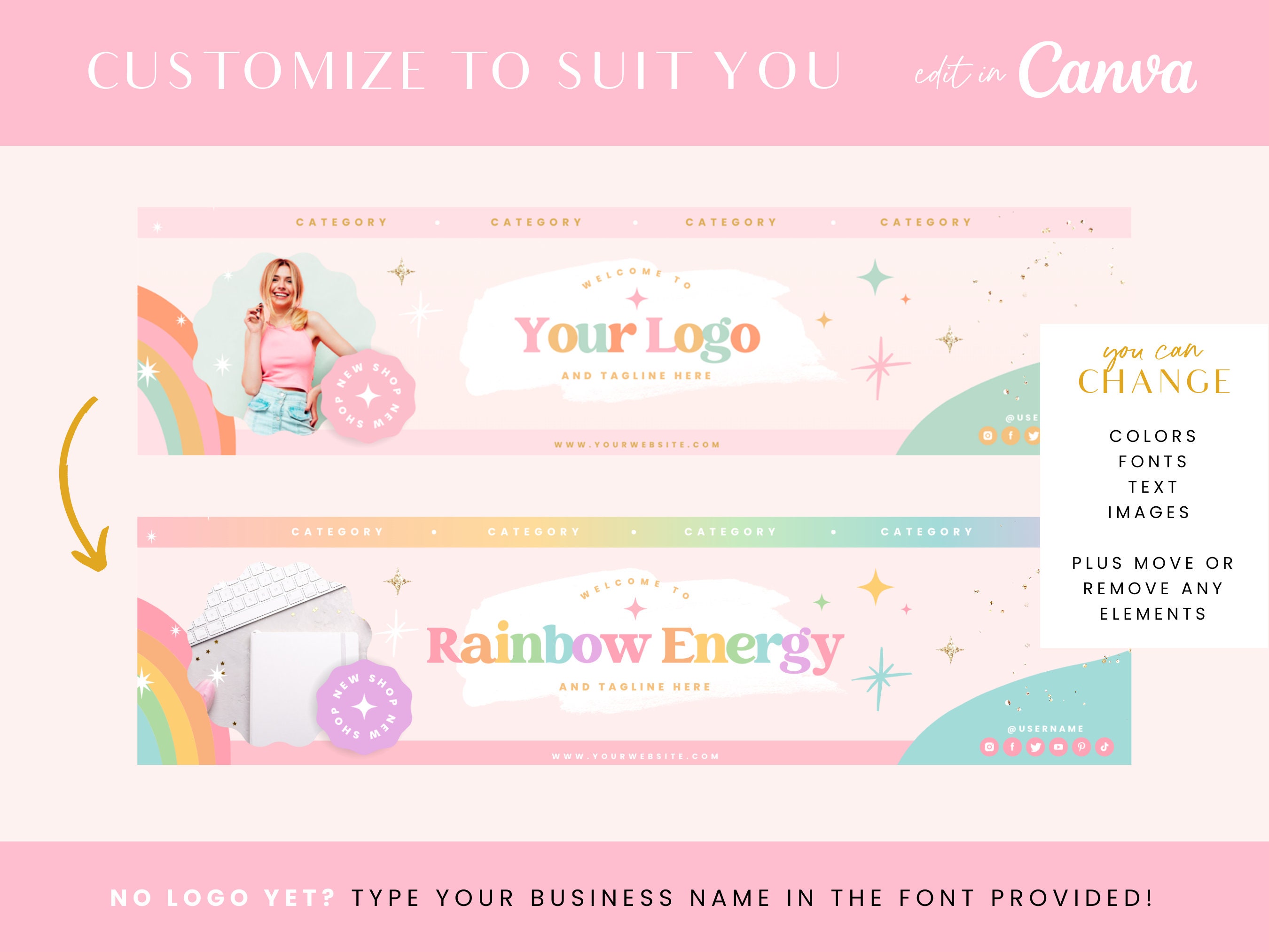 Etsy Shop Kit Pink Rainbow - Etsy Banner Templates Canva - Etsy Store ...