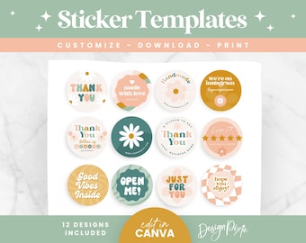 Plantillas de pegatinas retro de Canva - Plantillas de pegatinas de agradecimiento - Marca retro - Pegatinas para embalajes de pequeñas empresas - SR01 Blog Pixie