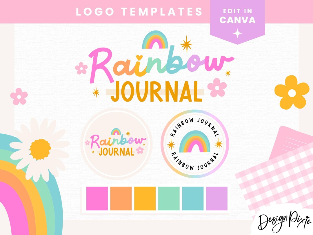 Rainbow Logo Design Template Canva - Editable Logo Design - Retro ...