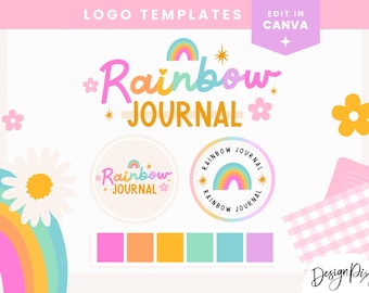 Rainbow Logo Design Template Canva - Editable Logo Design - Retro Rainbow Logo for Small Business - Colorful Logo With Stars RJ01 Blog Pixie