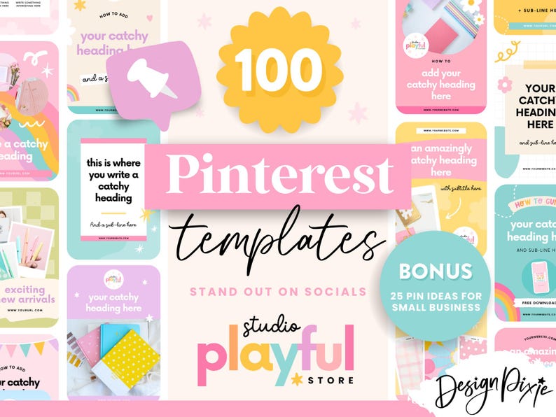 Playful Pinterest templates for Canva, perfect for small business branding and social media marketing