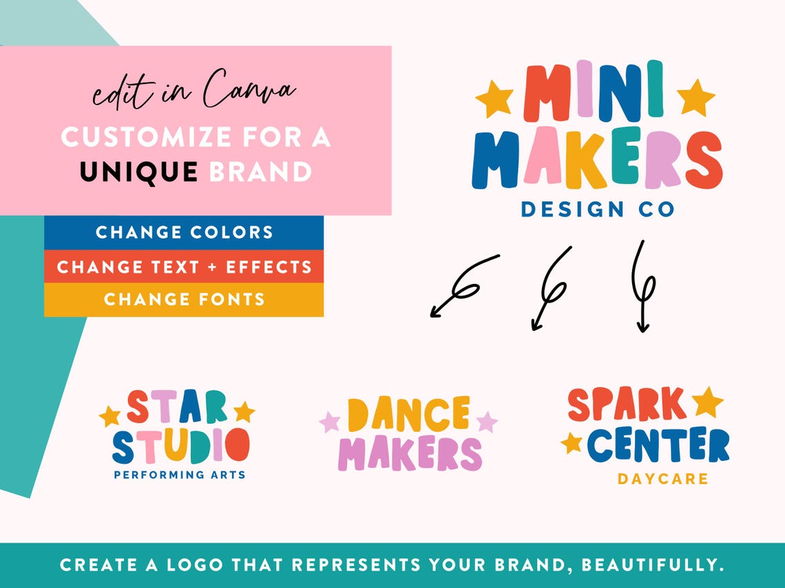 Fun Colorful Logo Design Template Canva - Bright Rainbow Kids Logo ...