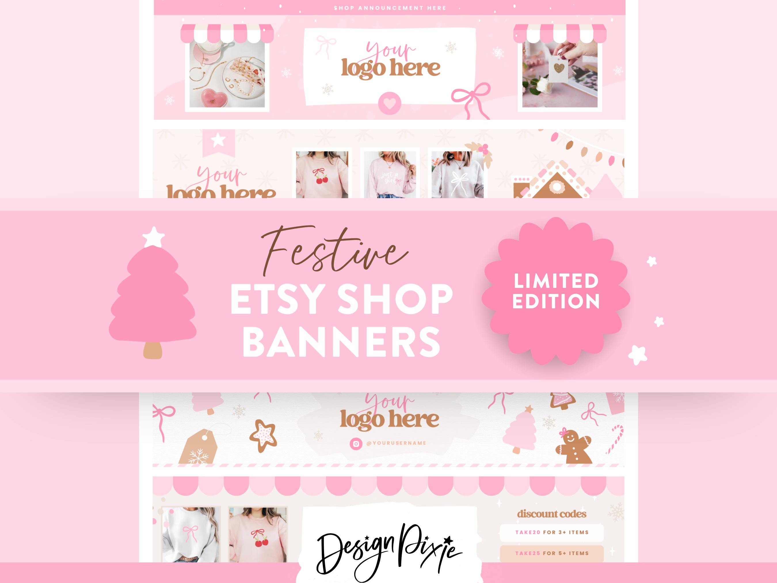 Pink Christmas Etsy Shop Banner Templates - Editable Canva Designs ...