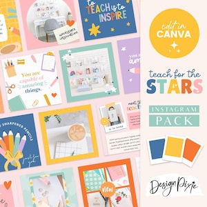 Modelli di post Instagram per insegnanti Canva - Pacchetto di post per i social media per insegnanti - Pacchetto di citazioni per Instagram - Rainbow Positive - TC01 Blog Pixie