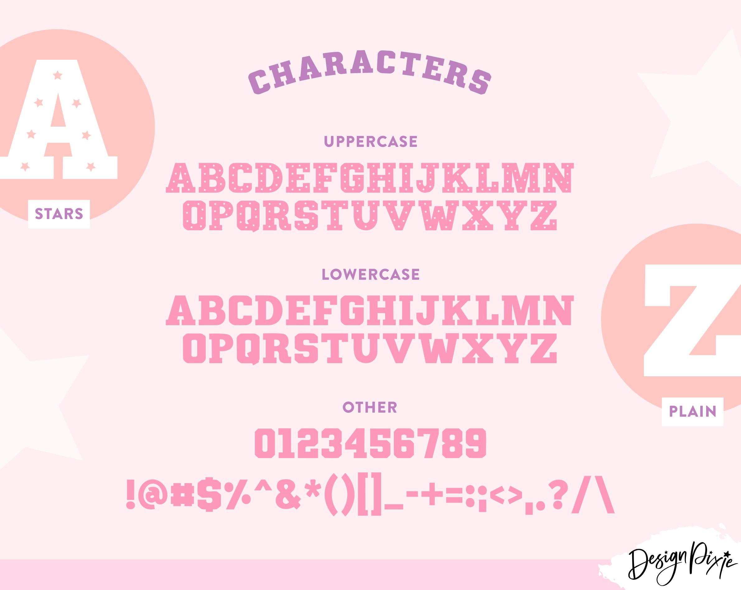Cheer Girl Varsity Font - Sporty Block Letters With Stars - College ...