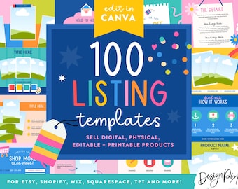 Colorful Listing Mockup Templates - Canva Etsy Listing Mockups - Online Shop Marketing - Ecommerce Images - TPT Banners - CF01 Design Pixie