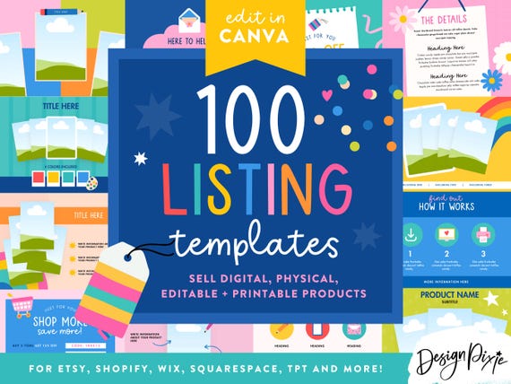 Colorful Listing Mockup Templates - Canva Etsy Listing Mockups - Online Shop Marketing - Ecommerce Images - TPT Banners - CF01 Design Pixie