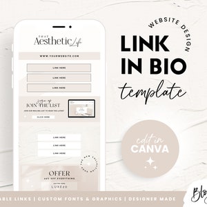 Link estético em modelo de bio Canva - Site de links - Página de destino do Instagram - Modelo de site Canva - Links de bio - AL01 - Blog Pixie