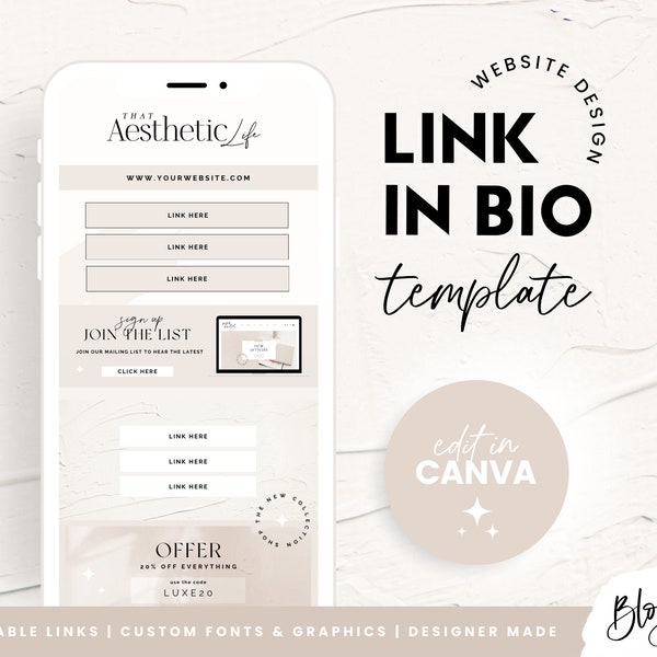 Aesthetic Link in Bio Template Canva - Links Website - Instagram Landing Page - Canva Website Template - Bio Links - AL01 - Blog Pixie