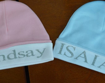 PERSONALIZED Keepsake Baby Beanie Hats (One Size:  0-6 Months/BOY & GIRL)