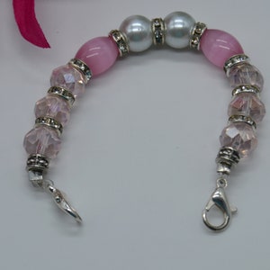 Pink Shimmer With Pearls STRETCH Interchangeable Beaded Medical Alert Tag Bracelet--Medical Tag NOT Included!!  (One size fits most)