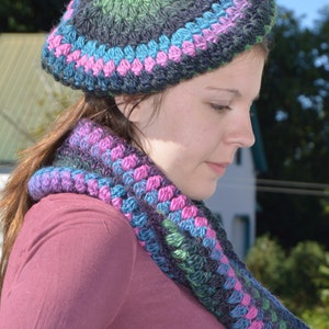 Awesome Crocheted Bilberry Beret & Cowl Set