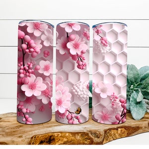 Mooie 3D Roze Magnolia Met Honingraten 20oz Magere Tumbler