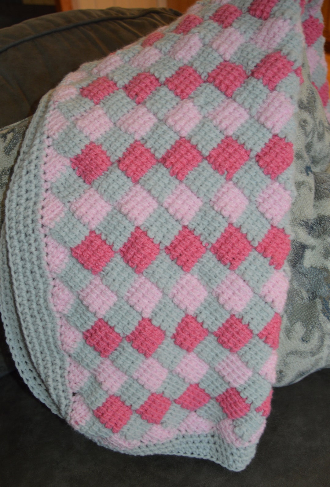 Pinks & Gray Diamond Crochet Baby Blanket Etsy