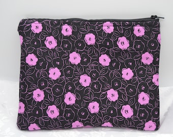 Purple Floral Zipper Bag/Pouch/Make up Bag/Toiletry Bag/Go-To-Bag