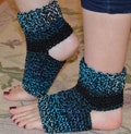 Aqua & Black Crocheted Yoga/Pilates/Dance/Pedicure/Flip Flop/Spa Socks (THICK-AVERAGE SIZE)