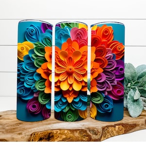 3D Kleurrijke & Heldere Bloemen 20oz Magere Tumbler