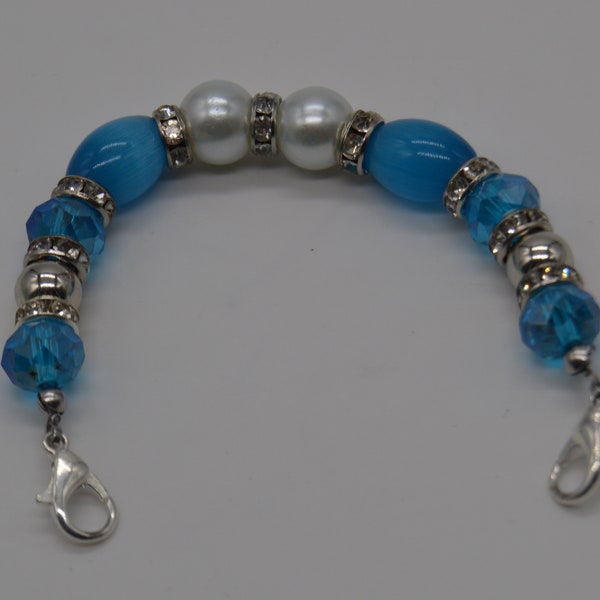 Blue Shimmer STRETCH Interchangeable Beaded Medical Alert Tag Bracelet--Medical Tag NOT Included!!  (One size fits most)