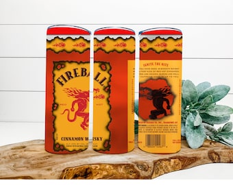 Vaso delgado con etiqueta de bola de fuego (20 oz)