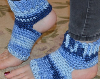 Saturday Blue Jeans Ombre Crocheted Yoga/Pilates/Dance/Pedicure/Flip Flop/Spa Socks (THICK-AVERAGE SIZE)