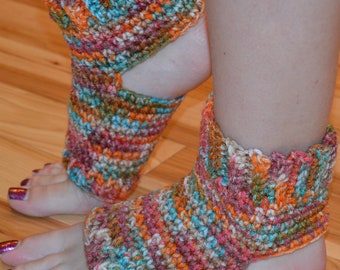 Orange Burst gehäkelte Yoga/Pilates/Tanz/Pediküre/Flip Flop/Spa Socken (dicke mittlere Größe)