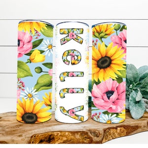 Personalized Pretty Sunflower Floral Tumbler (20oz)