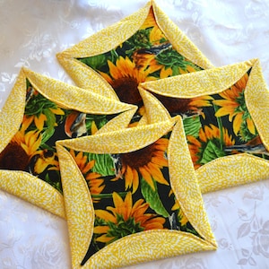 Handmade Yellow Sunflower Fabric Cotton Coasters (Set of 4)