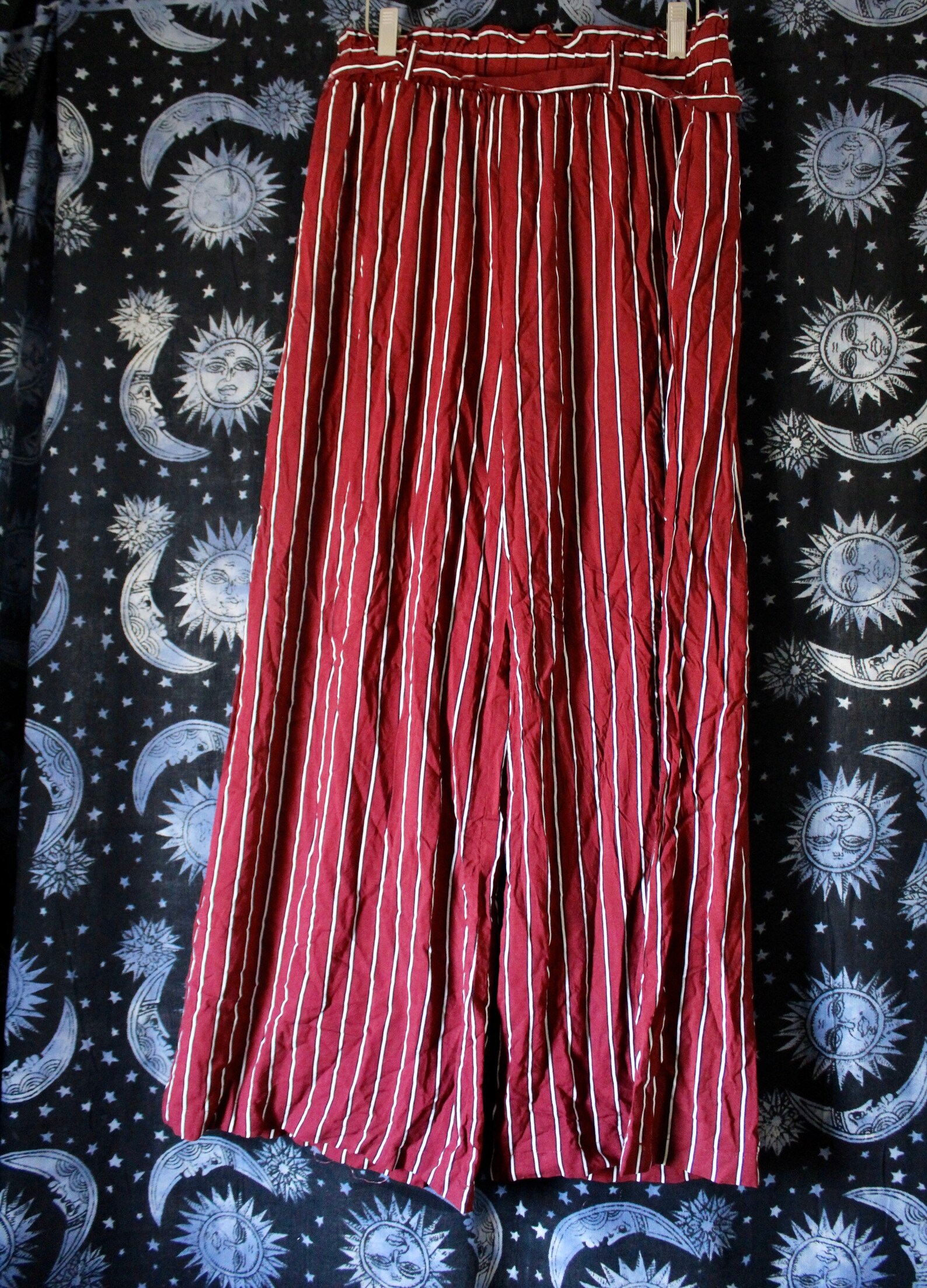 red and white striped flare pants