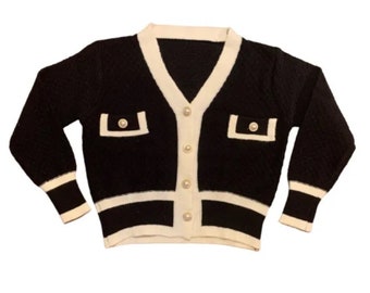 Beautiful French Inspired Black And White Cardigan