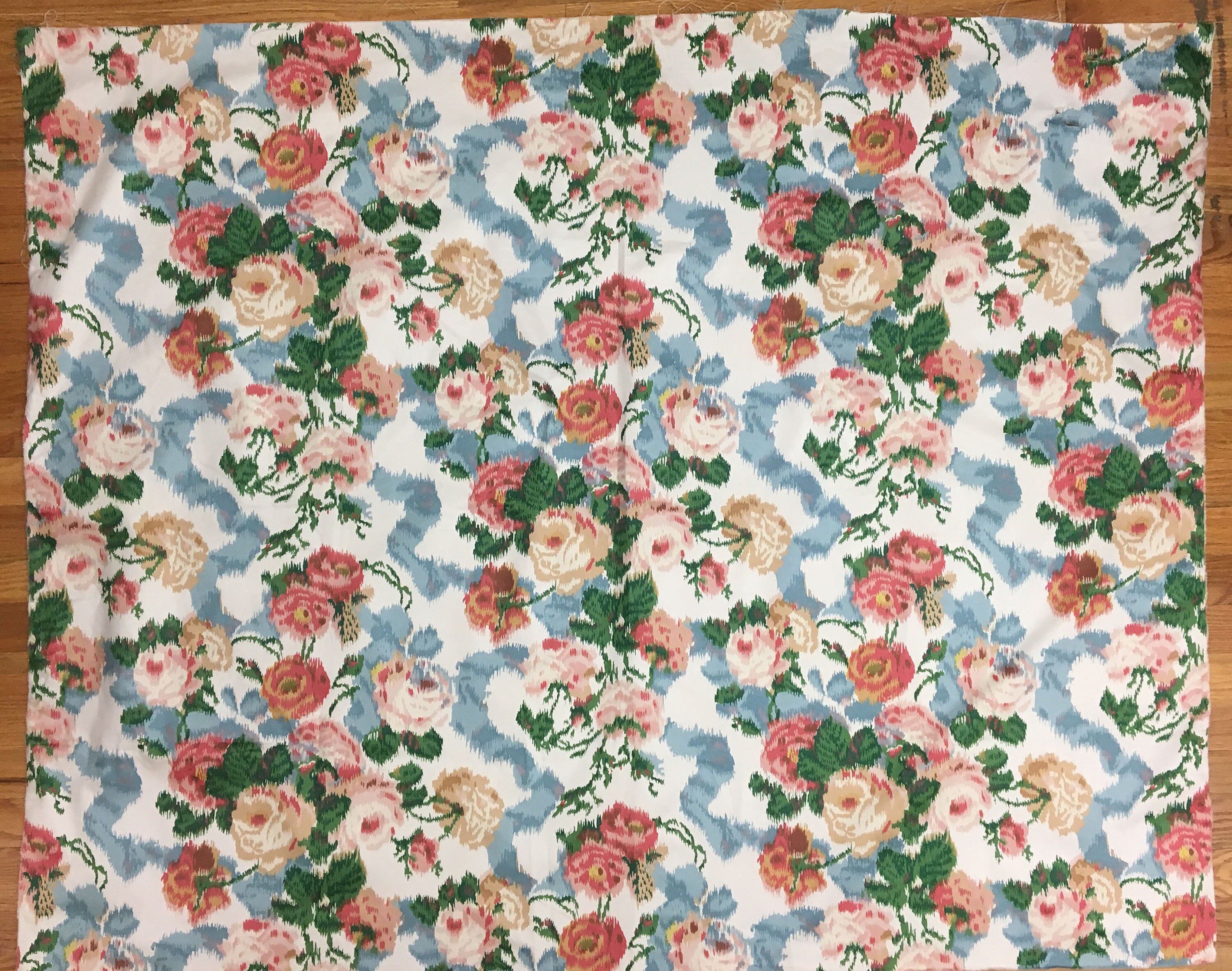 Beautiful 20th Century English Printed Floral Cotton Ikat Fabric 2095