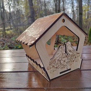 Mangiatoia per uccelli in legno / Mangiatoia per uccelli in compensato fatta a mano / Regalo per amanti degli uccelli / Mangiatoia per uccelli da esterno