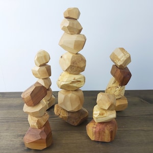 Wood Balancing Stones, Wood Rocks, Wood Stones, Tumi Ishi, Montessori Toy, Building blocks, Stacking toy, Balancing Toy