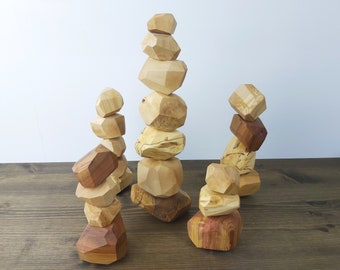 Wood Balancing Stones, Wood Rocks, Wood Stones, Tumi Ishi, Montessori Toy, Building blocks, Stacking toy, Balancing Toy