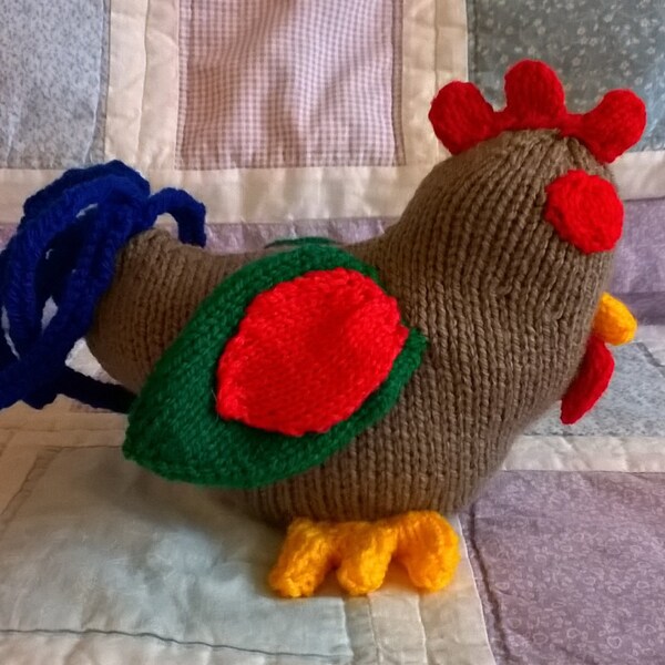 Coq cocorico - animal de laine à collectionner tricoté à la main