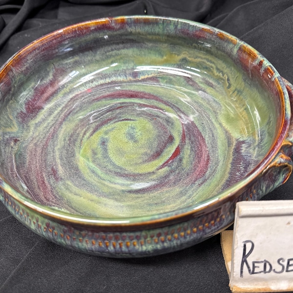 Handled Casserole Dish: 2 Qt Colorful Stoneware