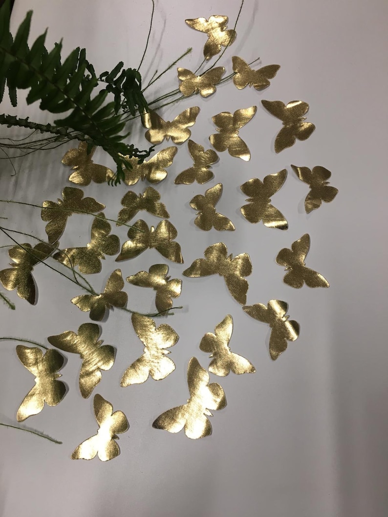 Stiffed fabric gold butterflies 10 pcs fabric butterfly wings Stiff flat BRIDAL FABRIC PETALS 3d embellishment Appliques Handmade wedding image 2