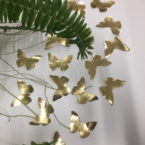 Stiffed fabric gold butterflies 10 pcs fabric butterfly wings Stiff flat BRIDAL FABRIC PETALS 3d embellishment Appliques Handmade wedding image 1