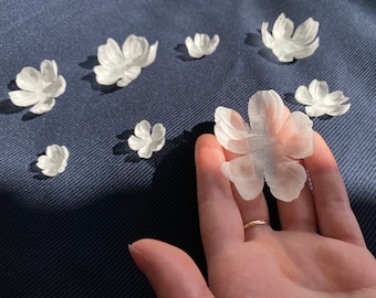 cut fabric flowers 25pcs Stiff 3D silk organza satin Petals 3d petals BRIDAL lace, embellishment, Appliques Handmade wedding dress, code:iSp