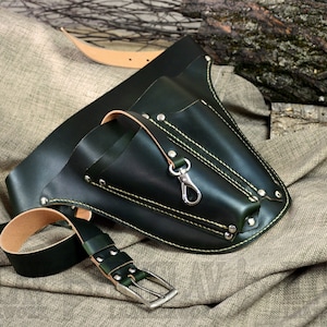 Leather Floral Tool Belt, Florist Hip Holster Tool Bag, GARDENING HOLSTER with CARABINER, big size, 5 pockets, phone pocket