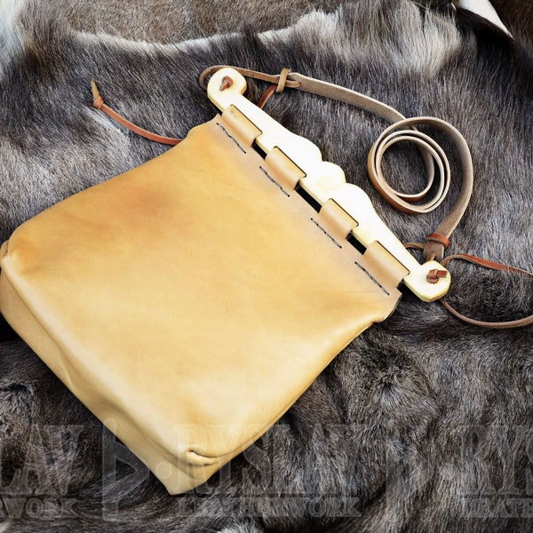 Wikinger Leder HANDLE Tasche, Haithabu Tasche Haithabu, Frühmittelalter Reenactment / Wikinger / LARP, Große Größe, Typ 2