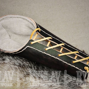 Leather Viking Combat Vambrace for FULL CONTACT FIGHT, Strengthened Genuine Leather, With Elbow and Lace Fastening
