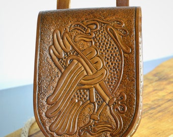 Bolso BELT POUCH de cuero medieval temprano, tallado históricamente inspirado "Mammen Eagle", recreación / vikingo / LARP, tamaño mediano