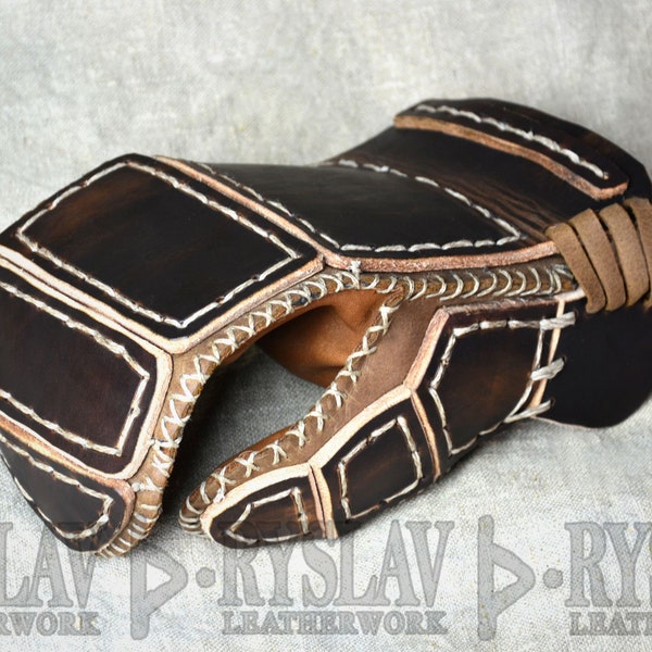 Gant de viking en cuir pour un COMBAT COMPLET, cuir véritable renforcé, gant blindé
