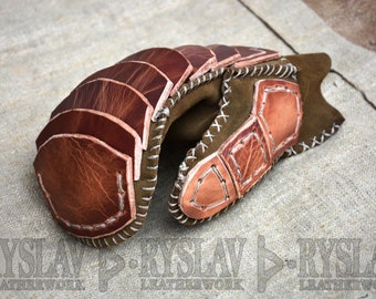 Gant de viking en cuir pour un COMBAT COMPLET, cuir véritable renforcé, gant avec protection